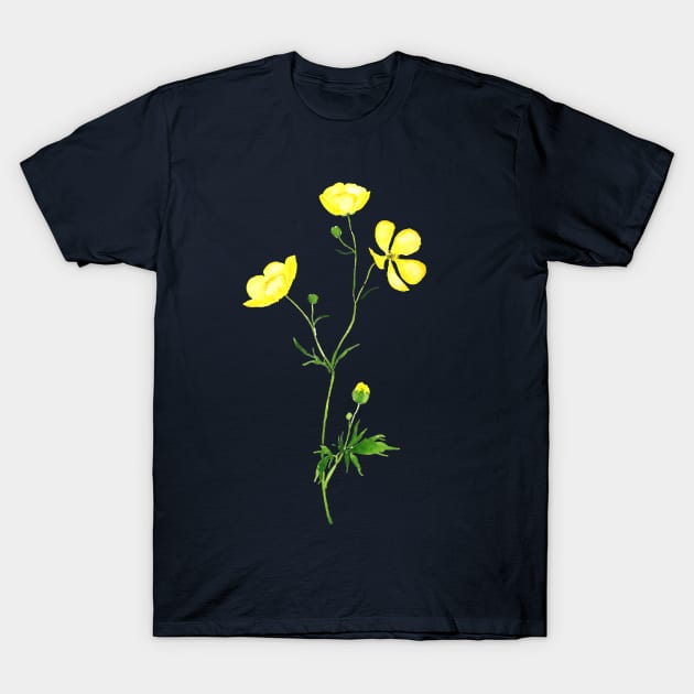 yellow buttercup flower watercolor T-Shirt by colorandcolor